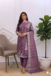 Banarasi Purple Magenta Color Cotton Silk 3 Pcs Suit Set With All Over Meena