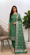 Celebrate Every Moment in Banarasi Soft Semi Silk 3 Pcs Suit With Green Color