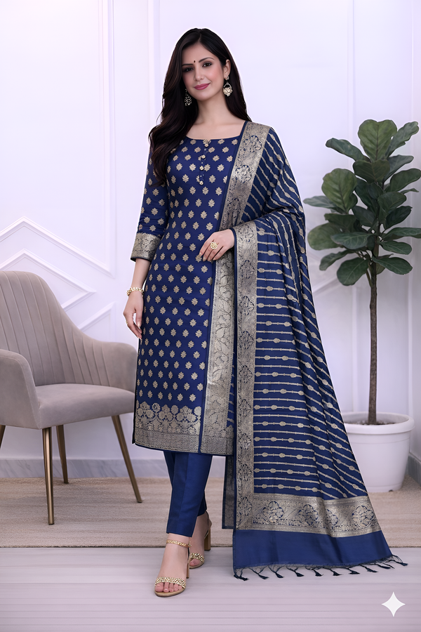 Royal Blue Color Banarasi Soft Silk Saree For All Party Wear