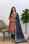 Classic Traditional Banarasi Semi Silk 3 Pcs Suit With Contrast