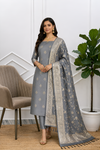 Modern Ethnic Banarasi Soft Semi Silk Suit  With Grey Color