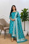 Soft Semi Silk Banarasi Suit Zari Work  With Peacock Color