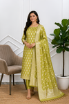 Banarasi Semi Silk Designer Suit With Light Mehendi Color