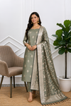 Classic Zari Banarasi Semi Soft Silk Suit With Mehndi Color
