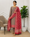 Luxury Soft Semi Silk Banarasi 3 Pcs Suit with Contrast Maroon Pallu Color