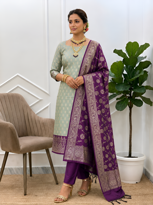 Premium Banarasi Silk 3-Piece Suit Set for Elegant Women With Contras Pallu