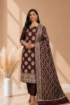Elegant Floral Wine Color Banarasi Cotton Silk 3 Pcs Suit With Meena