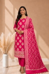 Exclusive Banarasi Cotton Silk Ethnic Wear 3 Pcs Suit With Light Rani Color