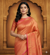 Peach Color Designer Banarasi Brocade Soft Silk Saree