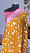 Mustard Banarasi Katan Silk Saree With Beautiful Contrast Border & Pallu