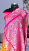 Mustard Banarasi Katan Silk Saree With Beautiful Contrast Border & Pallu
