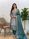 Traditional Banarasi Soft Cotton 3 Pcs Silk Suits with Contrast Pallu Peacock Color