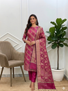 Exclusive Rani Color Banarasi Soft Cotton Silk 3 Pcs Suit With All Over Meena
