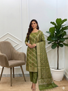 Banarasi Cotton Soft Silk 3 Pcs Suit With All Over Meena Mehendi Color