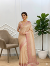 Banarasi Cotton Check Silk Saree With Contrast Border & Pallu