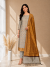 Designer Banarasi Cotton Silk 3 Pcs Suit With Contrast Pallu Mustard Color