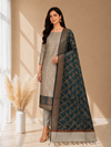 Banarasi Cotton Silk 3 Piece Suit Set with Contrast Pallu Bottle Green Color