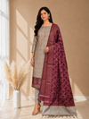Banarasi Weaving Cotton Silk 3 Pcs Suit With Contrast Pallu Wine Color
