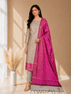 New Arrival Banarasi Cotton Silk 3 Piece Suit With Contrast Pallu Rani Color