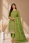 Luxury Banarasi Cotton Silk Festive Wear 3 Pcs Suit With Mehendi Color