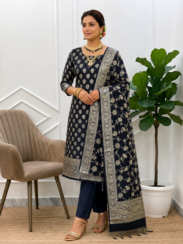 The Artisan’s Soul Hand-Curated Soft Banarasi Silk 3 Pcs Suit With Black