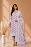 Luxury Banarasi Linen Dress Material 3 Piece Suit With Dusty Lavender Color