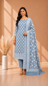 Classic Banarasi Linen 3 Piece Suit With Dusty Steel Blue Color