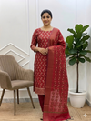 Red Color Banarasi Soft Cotton Silk 3 Pcs Suit