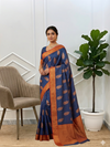 Banarasi Semi Stripe Zari Silk Saree With Beautiful paisley Design