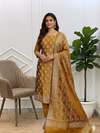 Very Beautiful Mustard Color Banarasi Semi Soft Silk Suit  With Meena