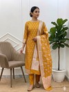 Very Beautiful Mustard Color Banarasi Semi Silk Suit