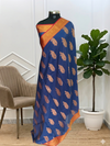 Banarasi Semi Stripe Zari Silk Saree With Beautiful paisley Design