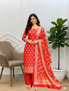 Banarasi Semi Katan Soft Silk Suit With All Over Meena