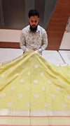 Banarasi Cotton Soft Silk Saree With Boota Light Yellow Color