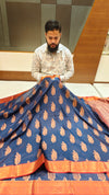 Banarasi Semi Stripe Zari Silk Saree With Beautiful paisley Design