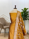 Very Beautiful Mustard Color Banarasi Semi Silk Suit