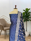 Royal Blue Color Banarasi Semi Soft Silk Suit