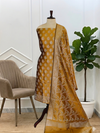 Very Beautiful Mustard Color Banarasi Semi Soft Silk Suit  With Meena