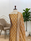Very Beautiful Mustard Color Banarasi Semi Soft Silk Suit  With Meena