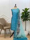Firozi Color Soft Cotton Silk 3 Pcs Suit With Banaras Namo Ghat Printed Dupatta