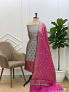 Shop Premium Banarasi Soft Cotton Silk 3 Pcs Suits with Contrast Pallu Rani Color