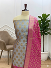 Shop Premium Banarasi Soft Cotton Silk 3 Pcs Suits with Contrast Pallu Rani Color