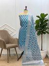 Designer Firozi Color Banarasi Cotton Silk 3 Pcs Suit Set Online India | Wedding & Festival
