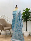 Designer Firozi Color Banarasi Cotton Silk 3 Pcs Suit Set Online India | Wedding & Festival