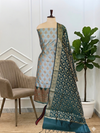 New Arrival Banarasi Soft Cotton Silk 3 Pcs Suits With Contrast Pallu Bottle Green Color