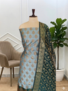 New Arrival Banarasi Soft Cotton Silk 3 Pcs Suits With Contrast Pallu Bottle Green Color