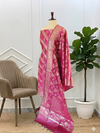 Exclusive Rani Color Banarasi Soft Cotton Silk 3 Pcs Suit With All Over Meena