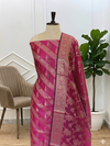 Exclusive Rani Color Banarasi Soft Cotton Silk 3 Pcs Suit With All Over Meena