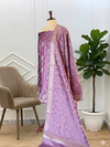 Banarasi Purple Magenta Color Cotton Silk 3 Pcs Suit Set With All Over Meena