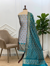Traditional Banarasi Soft Cotton 3 Pcs Silk Suits with Contrast Pallu Peacock Color